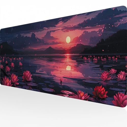 Mauspad Gaming Mousepad Wasserdicht rutschfeste Gummiunterseite Gummi 900x300x3mm Große Mousepad Langlebige Großer mit genähten Kanten Erweiterter Schreibtisch Schutz Für Home Office Flussblume C5673 von Reisvx