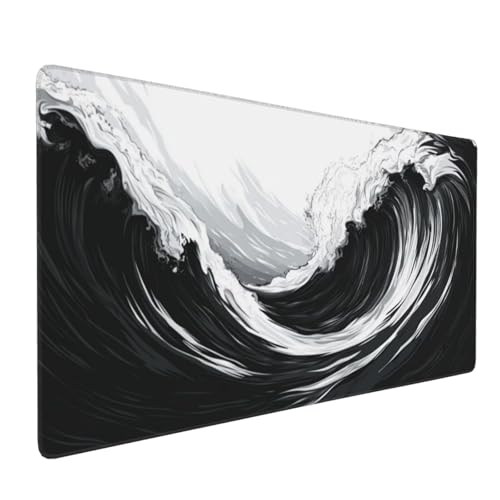 Mauspad XXL 1000x500mm Gaming Mauspad Große Mousepad XXL Wasserdicht Rutschfeste Verbessern Sie Geschwindigkeit und Genauigkeit Gummi Langlebige - Erweiterter Schreibtisch Schutz Schwarze Welle A637 von Reisvx