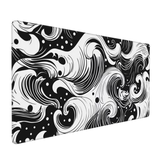 Mauspad XXL 700x300mm Gaming Mauspad XXL Große Mousepad Wasserdicht rutschfeste Verbessern Sie Geschwindigkeit Genauigkeit Gummi Langlebige - Für Zuhause, Büro, Computer Schwarze weiße Wellen A5449 von Reisvx