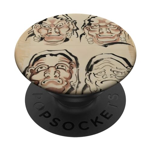 Skizze von Four Faces von Katsushika Hokusai PopSockets Klebender PopGrip von RelaxArtWorld