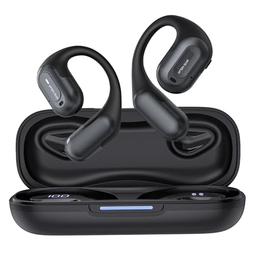 Relxhome Open Ear Kopfhörer, HiFi Kopfhörer Bluetooth 5.3, Tiefer Bass, 48 Stunden Laufzeit, Duale LED Anzeige für Akkustand, IPX7 Wasserdicht, Sport Kopfhörer für Laufen, Fitness von Relxhome