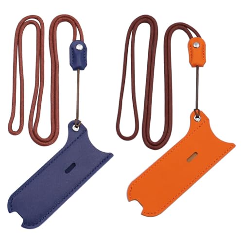 Remingtape 2 Stk. Lanyard-Halskette Etui Lanyard-Lederstiftabdeckung Schutzriemen und Etui Blau & Orange PU-Lederetui von Remingtape