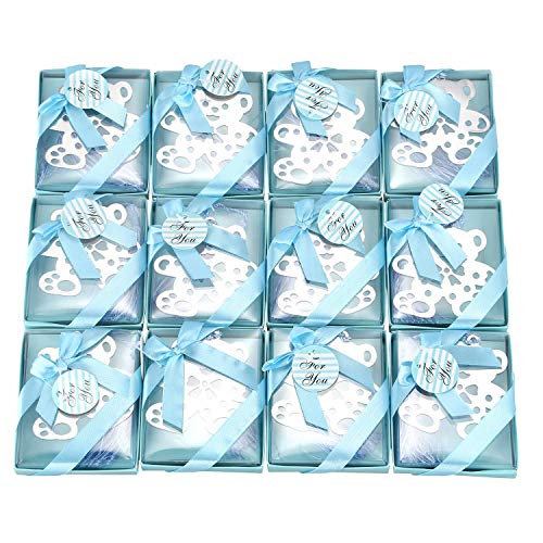 Remingtape Niedlichen Design Hochzeit Lesezeichen Gefälligkeiten Mit Quaste Und Geschenk Box Baby Dusche Souvenirs Student Kreative Lesezeichen 12 Stücke Blau Box von Remingtape