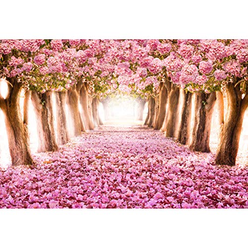 Renaiss 2.2x1.5m Cherry Park Fotografie Hintergrund Frühling Romantische Rosa Blume Bäume Hintergrund Rosa Straße Pathway Hintergrund Kinder Mädchen Portrait Photo Booth Shoot Vinyl Studio Requisiten von Renaiss