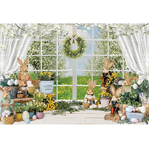 Renaiss 2.5x1.8m Ostern Fotografie Hintergrund Fenster Frühling Landschaft Kaninchen Ostereier Hintergrund Baby Dusche Geburtstag Party Home Dekoration Vinyl Fotostudio Requisiten von Renaiss