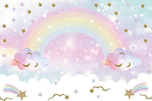 Renaiss 2.5x1.8m Regenbogen Himmel Fotografie Hintergrund Wolke Glitzer Stern Hintergrund für Neugeborenes Mädchen Kind Geburtstag Party Dekoration Baby Dusche Banner Vinyl Fotostudio Requisiten von Renaiss