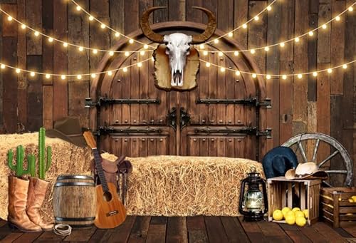 Renaiss 2.5x1.8m Western Party Kulisse West Cowboy Rustikales Holzhaus Scheune Fotografie Hintergrund Saloon Thematisch Geburtstag Party Dekoration Kinder Erwachsene Foto Requisiten Vinyl von Renaiss