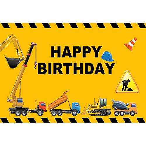 Renaiss 2.7x1.8m BAU Thema Geburtstag Party Hintergrund Dump Truck Bagger Kran Fotografie Hintergrund für Jungen Kinder 1. Party Dekorationen Kuchen Tisch Banner Liefert Vinyl Studio Booth Requisiten von Renaiss