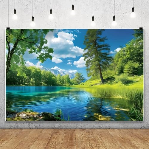 Renaiss 2.7x1.8m Natur Szenerie Fotografie Hintergrund Blauer Himmel Weiße Wolken Wälder Flüsse Landschaft Hintergrund Geburtstag Party Dekor Baby Kinder Portraits Schießen Vinyl Foto Requisiten von Renaiss