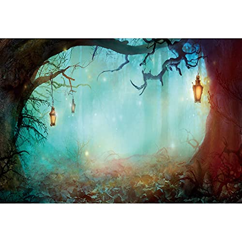 Renaiss 3.5x2.5m Fantasy Wald Hintergrund Magische Nebelwald Bäume Lampe Flasche Fotografie Hintergrund Kinder Erwachsene Geburtstag Party Dekorationen Vinyl Foto Video Shoot Requisiten von Renaiss