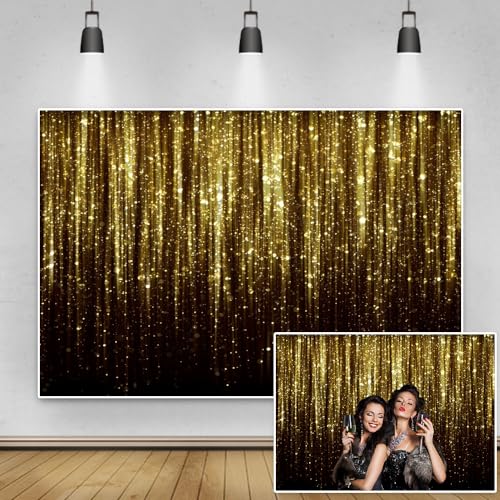 Renaiss 3.5x2.5m Vinyl Fotohintergrund Schwarz Gold Glänzend (kein Glitter) Fotohintergrund Verträumt Thema Hochzeit Geburtstag Festival Party Dekoration Kinder Erwachsene Foto Requisiten von Renaiss