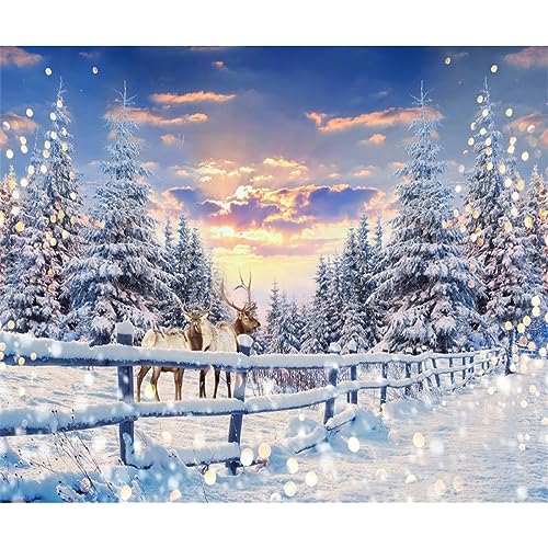 Renaiss 3.5x2.5m Winterwunderland Schneelandschaft Hintergrund Wald Schnee Bäume Elch Fotografie Hintergrund Weihnachten Party Dekor Kinder Erwachsene Portrait Foto Video Requisiten Vinyl von Renaiss