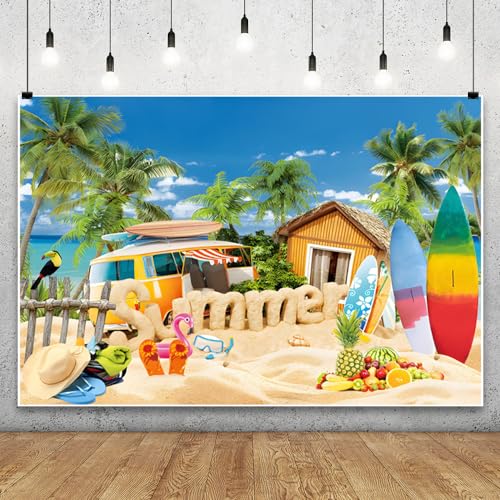 Renaiss 3x2.5m Sommer Vinyl Fotografie Hintergrund Tropische Küste Strand Palmen Hintergrund Kinder Geburtstag Thema Party Dekoration Hawaii Urlaub Fotostudio Requisiten von Renaiss