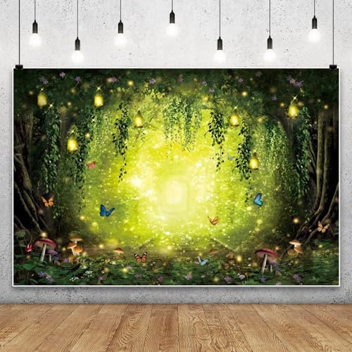 Renaiss 4.5x3m Enchanted Forest Fotografie Hintergrund Dschungel Bäume Pilz Schmetterling Hintergrund Geburtstag Party Dekor Baby Kinder Portraits schießen Vinyl Fotostudio Requisiten von Renaiss