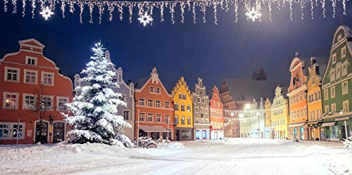 Renaiss 6x3m Weihnachten Hintergrund Winter Stadt Straße Schnee Weihnachtsbaum Fotografie Hintergrund Fröhliche Weihnachten Party Heimdekoration Studio Requisiten Vinyl von Renaiss