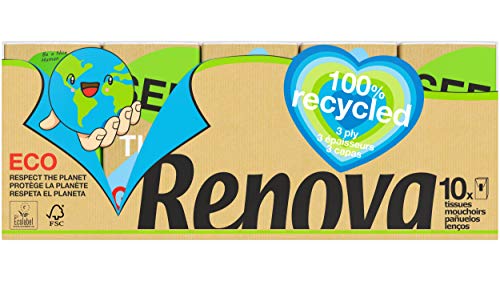 RENOVA Taschentücher, 100% recycelbar, 10 Stück von Renova