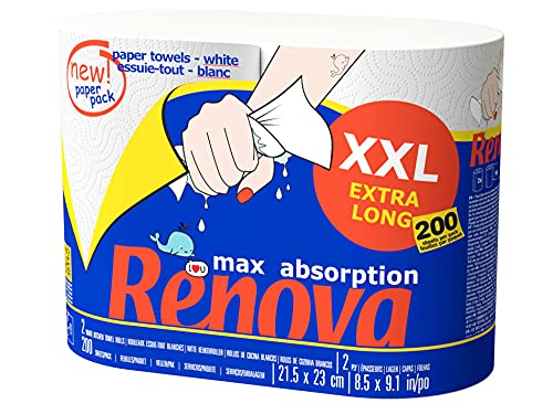 Renova Maxi-Absorptionspapier-Set, weiß, 2-lagig, Papierverpackung, 2 Rollen = 5 Standardrollen von Renova