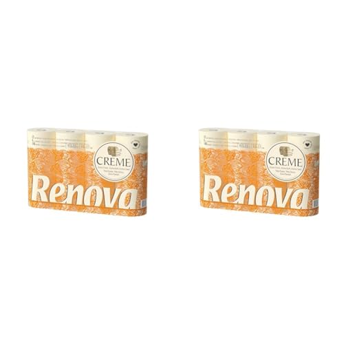 Renova Toilettenpapier 4 lagig Creme parfümiert, 12 Rollen Rolle (Packung mit 2) von Renova