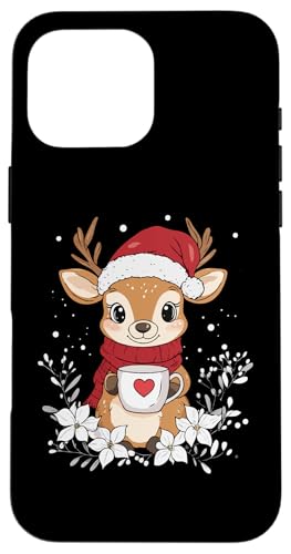 Hülle für iPhone 16 Pro Max Rentier Weihnachten Frauen Männer Kinder Weihnachten Rentier von Rentier Kaffee Blumen Weihnachten Damen Herren