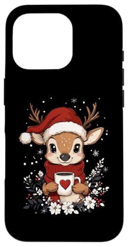 Hülle für iPhone 16 Pro Rentier Weihnachten Frauen Männer Kinder Weihnachten Rentier von Rentier Kaffee Blumen Weihnachten Damen Herren