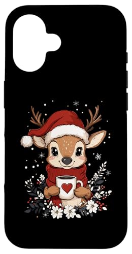 Hülle für iPhone 16 Rentier Weihnachten Frauen Männer Kinder Weihnachten Rentier von Rentier Kaffee Blumen Weihnachten Damen Herren