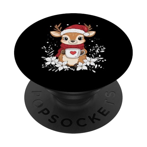 Rentier Weihnachten Frauen Männer Kinder Weihnachten Rentier PopSockets Klebender PopGrip von Rentier Kaffee Blumen Weihnachten Damen Herren