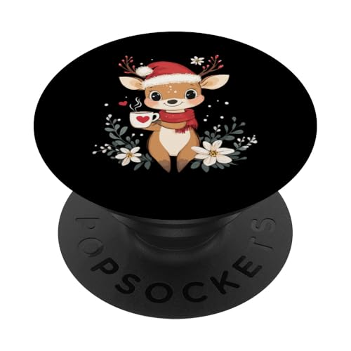 Rentier Weihnachten Frauen Männer Kinder Weihnachten Rentier PopSockets Klebender PopGrip von Rentier Kaffee Blumen Weihnachten Damen Herren