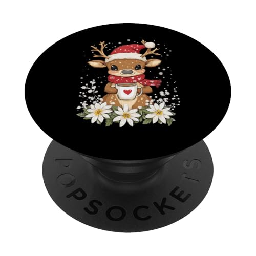 Rentier Weihnachten Frauen Männer Kinder Weihnachten Rentier PopSockets Klebender PopGrip von Rentier Kaffee Blumen Weihnachten Damen Herren