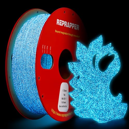 RepRapper Glitter Glow in The Dark Blue 3D Drucker Filament, Shiny Galaxy 1KG PLA Filament (2.2lbs) 1.75mm, Sparkle Laser Series 3D Druck Filament für 3D Drucker von Reprapper