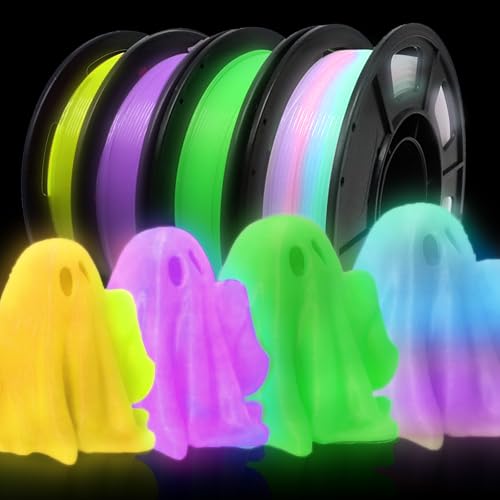 RepRapper Leuchtendes PLA Filament 1,75 mm Set, 3D Druck Leuchtendes Filament Set für 3D Drucker, Glow in the Dark Filament 250g*4 Set (Spule) Lila+Gelb+Grün+Weiß bis Regenbogen von Reprapper