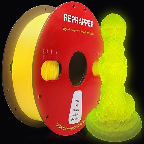 RepRapper Leuchtet PLA Filament 1,75 mm Glow in the Dark Leuchtendes 3D Druck Filament, Maßgenauigkeit +/- 0,03 mm, 1 kg (2,2 Pfund) Pappspule, Leuchtendes PLA für 3D Drucker, Gelb von Reprapper