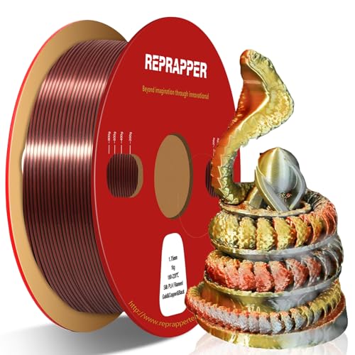 RepRapper Silk Dreifarbiges PLA Filament 1,75 mm für 3D Drucker/3D Stift Coextrusions PLA Filament 1 kg (2,2 lbs) Spule Mehrfarbiges PLA 3d Druck Zubehör, Silk PLA Gold & Kupfer & Schwarz von Reprapper