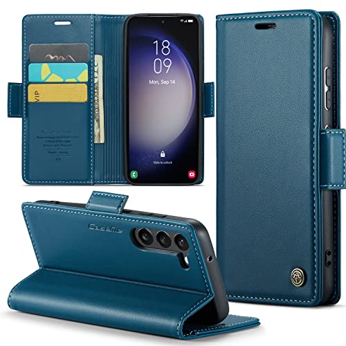 Rerzoiro Handyhülle für Samsung Galaxy S23 Plus Hülle, Premium PU Leder Klapphülle RFID Schutzhülle Magnet Kartenfach Standfunktion Flip Wallet Tasche Case Kompatibel Samsung S23 Plus, Blau von Rerzoiro