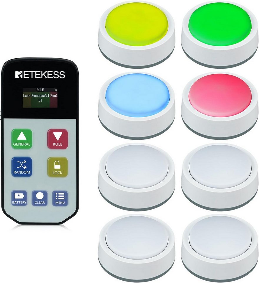 Retekess Funkfernsteuerung TM102 Wireless Response Buzzer System, Countdown-Rush,für Quiztests, 3 Reaktionsmodi, Zufallsmodus, Warnung bei Niedrigem Batteriestand von Retekess