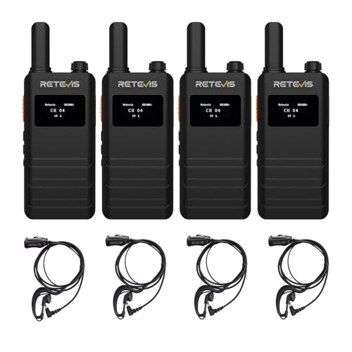 Retevis B63S Walkie Talkie, PMR446 Funkgerät Set mit Ohrhörer, RT622P (3.0), LCD, VOX, USB-C, 1620 mAh, Schlank Walkie Talkie 4er Set für Einzelhandel, Restaurant (4 Stück, Schwarz) von Retevis