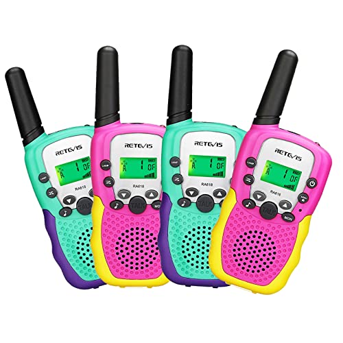 Retevis RA618 Walkie Talkie für Kinder, Spielzeug Geschenk für 3-12 Jährige Jungen, Mädchen, 8 Kanäle mit LCD-Taschenlampe VOX, für Familienabenteuer, Camping, Wandern (4er Pack, Rosa und Grün) von Retevis