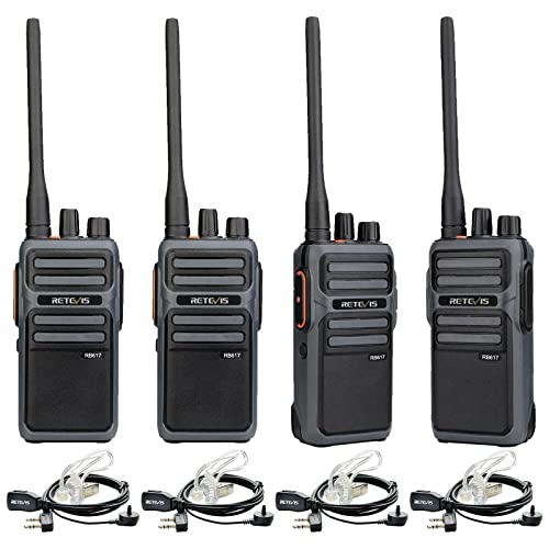 Retevis RB617 Funkgerät, PMR446 Robust Walkie Talkie Wiederaufladbare 4400mAh Li Ionen Akku, Professionelle Walkie Talkies mit Ohrhörer für Fabrik, Schule (2 Paar, Schwarz und Grau) von Retevis