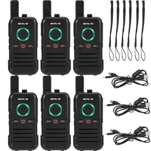 Retevis RB645 Funkgerät, Walkie Talkies mit Dual PTT, Ohrhörer PMR446 Tragbare, Professionell, VOX, USB C 1100mAh, Funkgeräte für Restaurant, Hotel (6 Stk, Schwarz) von Retevis