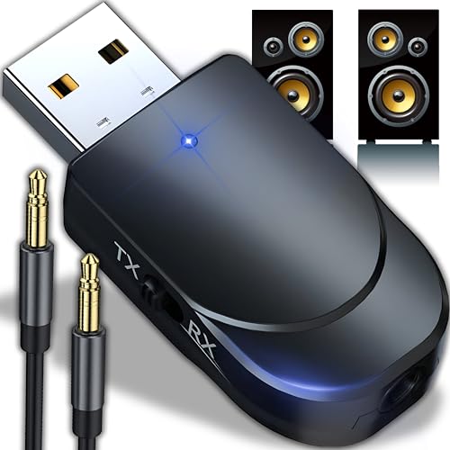 Retoo Bluetooth USB 5.0 Adapter EDR Transmitter und Empfänger mit Dongle Stick und 3,5mm Audiokabel für PC, Laptop, TV, Kopfhörer, Autoradio, Handy, Kabellose Audioadapter als Freisprechanlage im Auto von Retoo