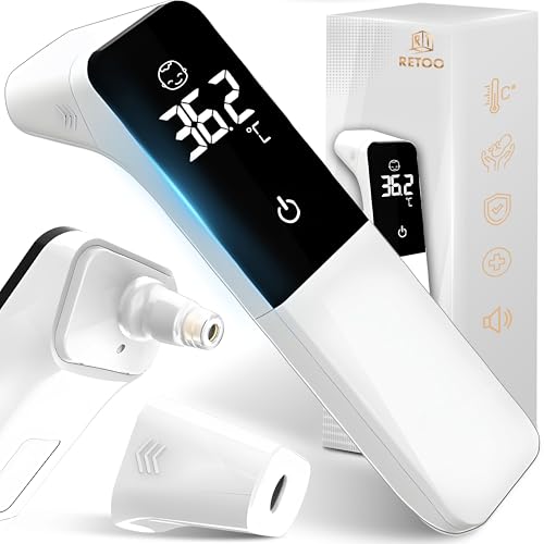 Retoo Fieberthermometer Stirnthermometer Digitales Thermometer Infrarot für Babys und Erwachsene Temperaturmessgerät Hygienisch Fieberalarm LCD Anzeige 20 Speicherabruf Weiß von Retoo