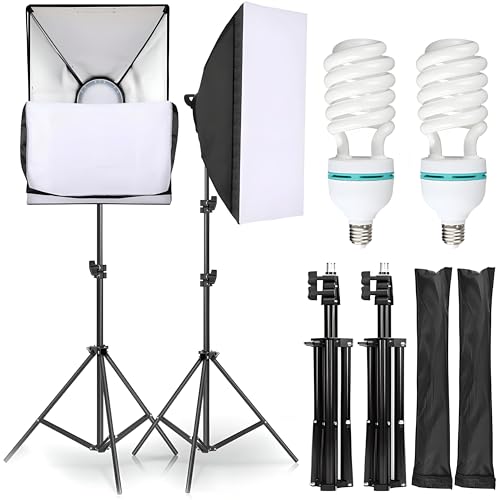 Retoo Professionelles Softbox Set für Fotostudio mit 2 x 135W Fotolampen und 2 x Faltbare Lampenstativs, Beleuchtung für Porträts, Produktfotografie und Videoaufnahme, Reflektors mit Tragetasche von Retoo