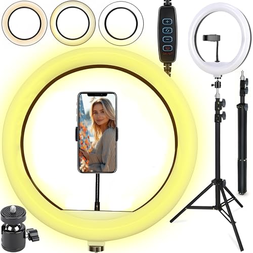 Retoo Ringlicht LED Handyhalter Ringleuchte für YouTube Selfie Makeup Fotografie Video-Chat Live-Streaming Vlog Dimmbare 3 Lichtmodi 10 Helligkeitsstufen Durchmesser 29,3 cm von Retoo