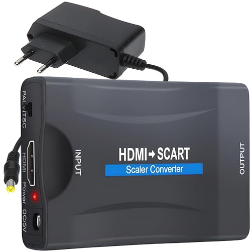 Retoo HDMI auf SCART Konverter, HDMI auf Scart Adapter Video Audio Wandler 1080P HD für HDTV STB VHS Xbox PS3 Sky Blu-ray DVD Player, Adapter für HDTV VHS, Unterstützt PAL, NTSC3.58. NTSC4,43 von Retoo