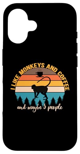 I Like Monkeys and Coffee and Maybe 3 People Funny Coffee Hülle für iPhone 16 von Retro Animals & Coffe Novelty