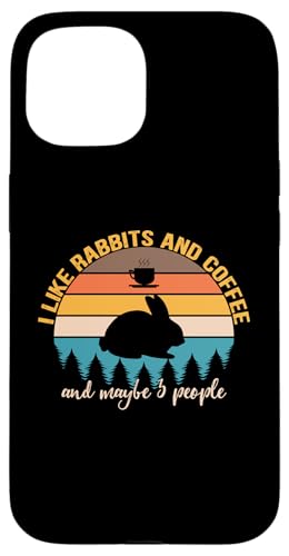 I Like Rabbits and Coffee and Maybe 3 People Funny Coffee Hülle für iPhone 15 von Retro Animals & Coffe Novelty