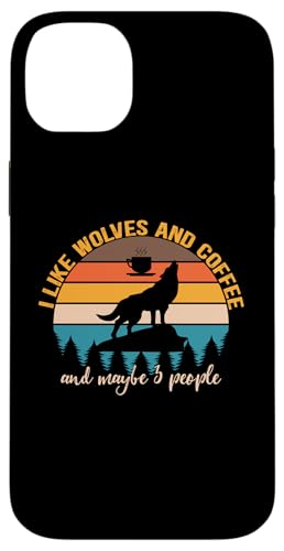 I Like Wolves and Coffee and Maybe 3 People Funny Coffee Hülle für iPhone 14 Plus von Retro Animals & Coffe Novelty