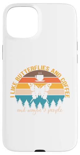 Ich mag Schmetterlinge und Kaffee und vielleicht 3 Leute Kaffee Hülle für iPhone 15 Plus von Retro Animals & Coffe Novelty