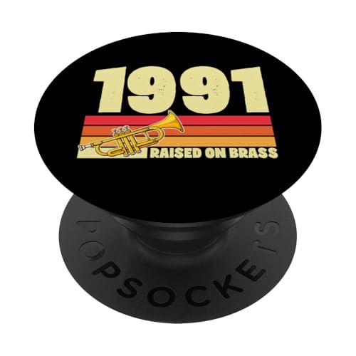 Seit 1991 auf Messing aufgewachsen, Trompeten-Themen-Geburtstagsparty PopSockets Klebender PopGrip von Retro Birthday Party Supplies for Trumpet Players