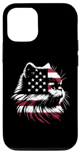 Hülle für iPhone 12/12 Pro Persische Katze, amerikanische Flagge – Patriotische USA-Katzenliebhaber von Retro Cat Apparel Gifts