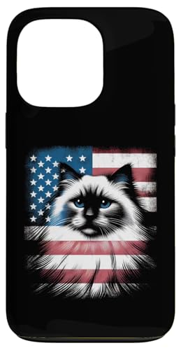 Hülle für iPhone 13 Pro Ragdoll-Katze mit amerikanischer Flagge — Patriotischer Kätzchenliebhaber der USA von Retro Cat Apparel Gifts